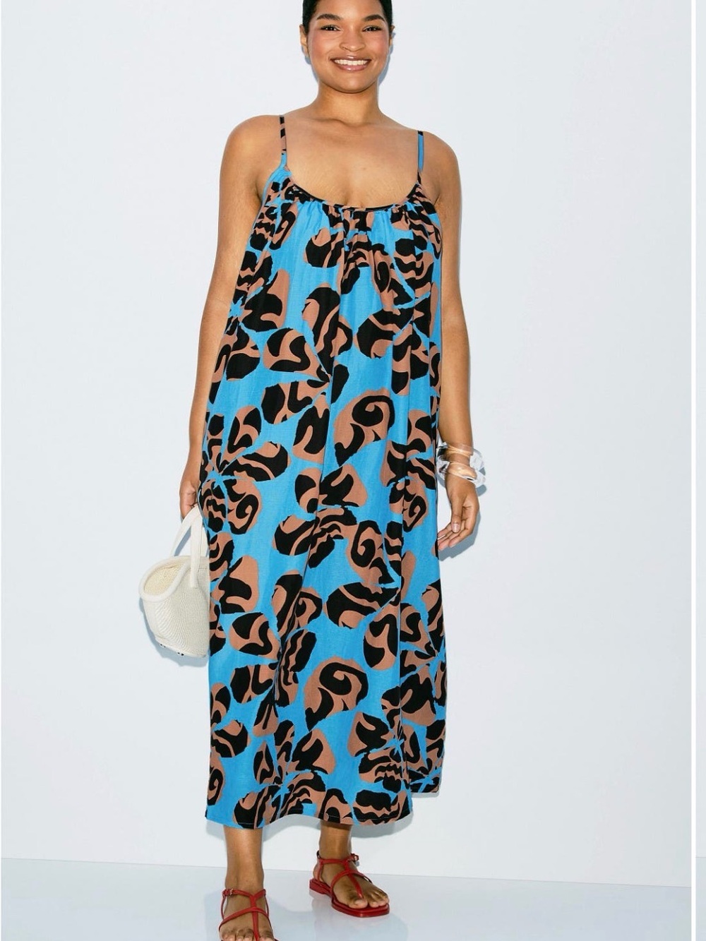 Blue Abstract Print Spaghetti-Strap Dress